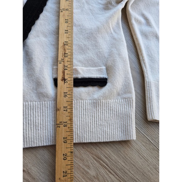 Sandro Womens Wool Cashmere V-Neck Sweater Size 0 Ivory Black Trim As Seen on TV - Picture 8 of 12